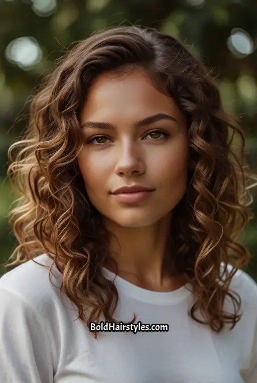 19. Loose Curly Waves with Side Part