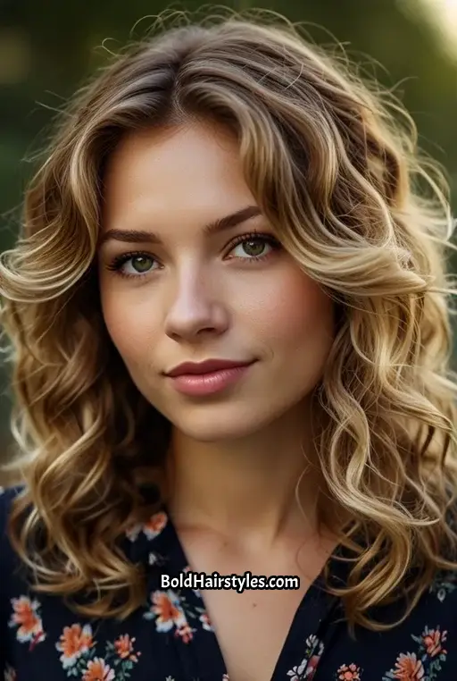 2. Medium-Length Curly Layers with Highlights