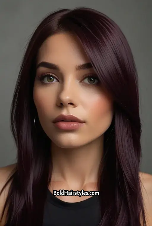 2. Sleek Black Cherry Hair With Middle Part