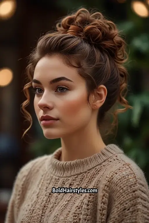 21. Curly High Bun with Loose Curls