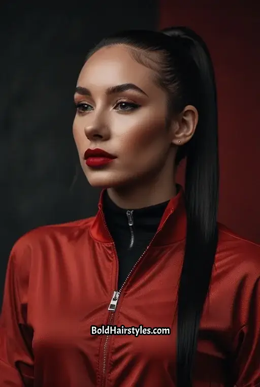 21. High Ponytail With Ruby Red Ends