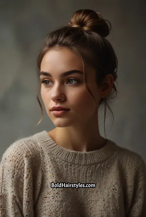 21. Messy Bun with Shoulder Length Hair
