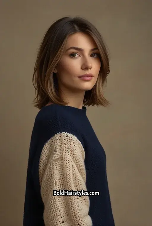 21. Soft Brown Lob with Highlights