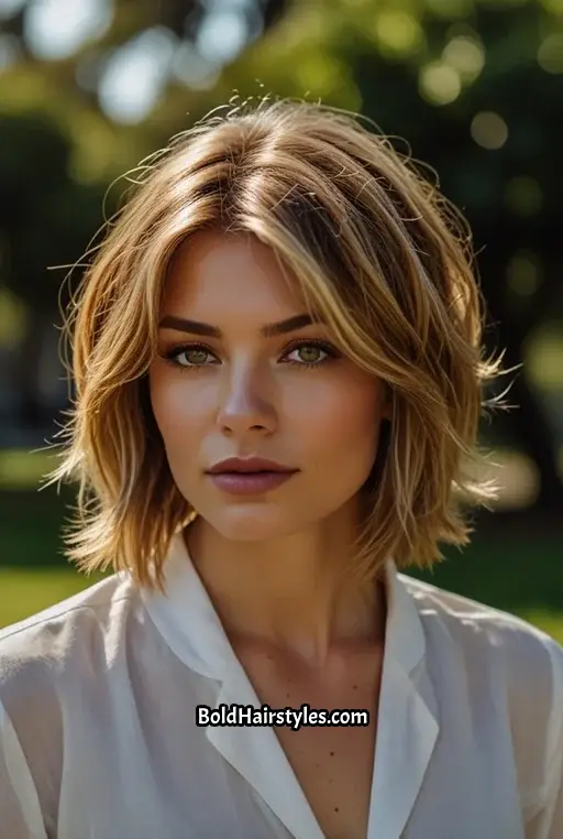 21. Tousled Layered Bob with Highlights