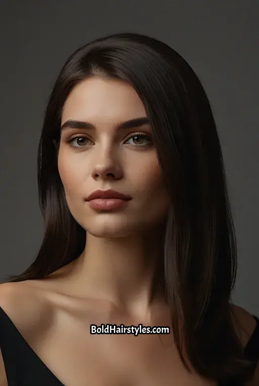 24. Sleek, Straight Shoulder Length Hair with a Deep Side Part