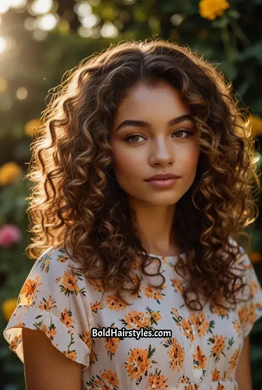 3. Brown Sugar Curls with Golden Highlights