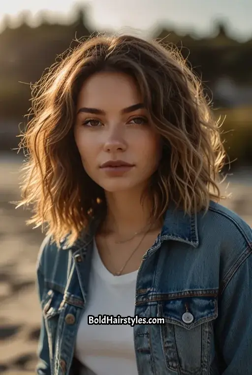 3. Messy Beach Waves with a Middle Part