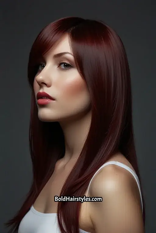 3. Straight Black Hair With Chunky Red Highlights