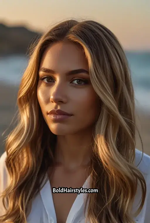 4. Brown Sugar Hair with Champagne Blonde Streaks