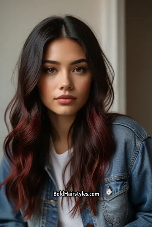 4. Loose Waves With Crimson Balayage