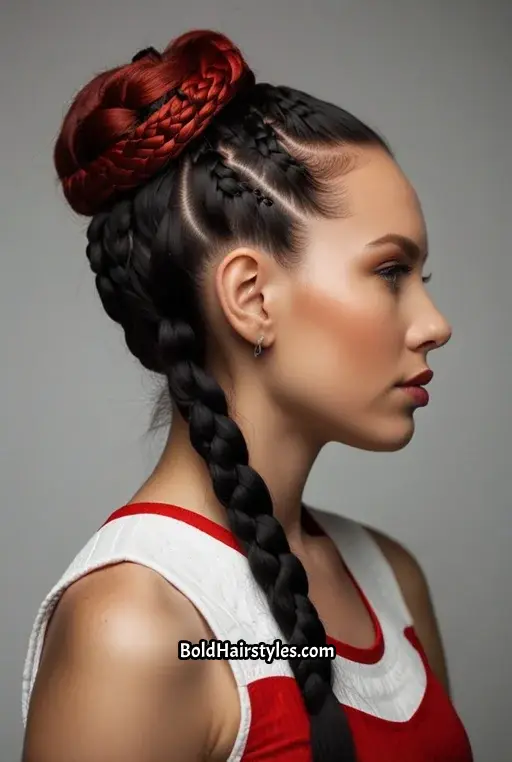 5. Braided Ponytail With Red Accents