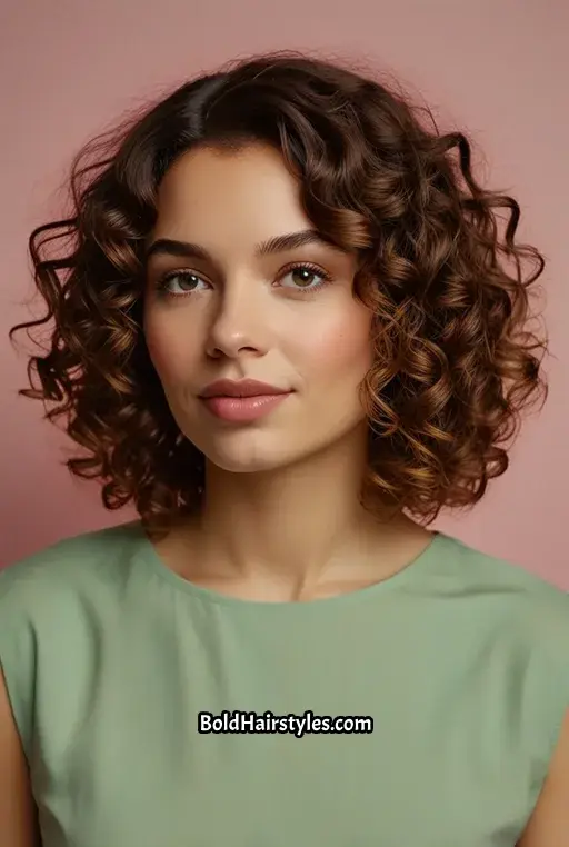 5. Curly Medium Bob with Highlights