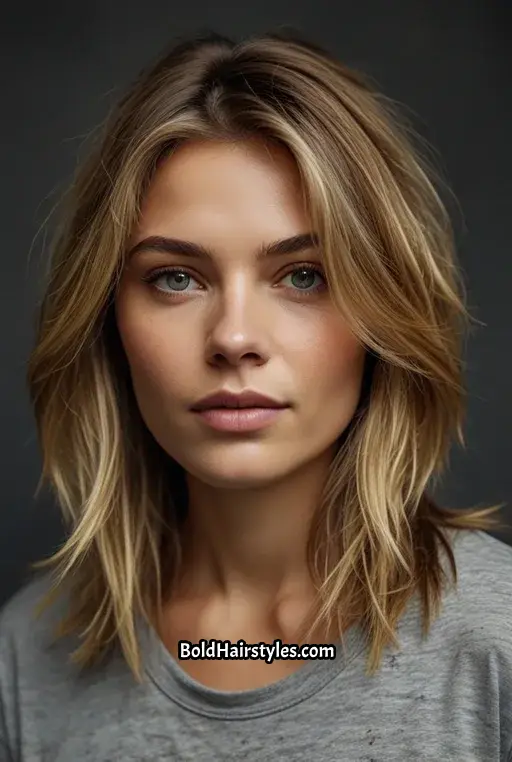 5. Textured Shoulder Length Hair with Highlights