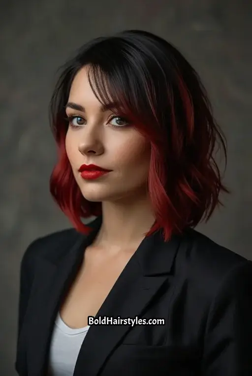 6. Shoulder-Length Bob With Scarlet Highlights