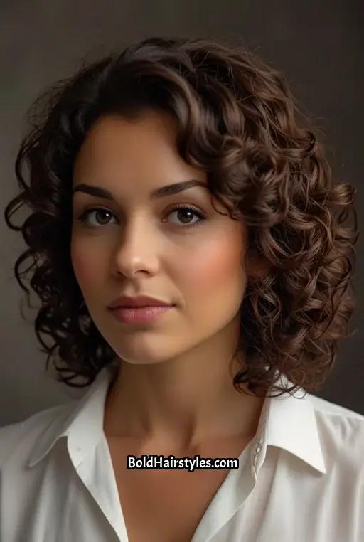 8. Curly Angled Bob with Side Part