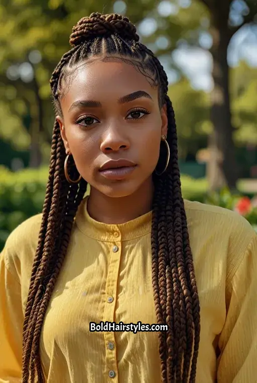 9. Brown Sugar Braids with Golden Blonde Highlights