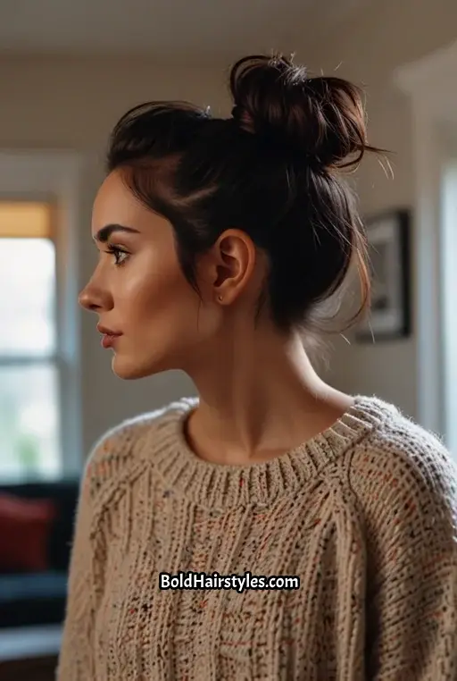 9. High Bun With Peekaboo Red Highlights