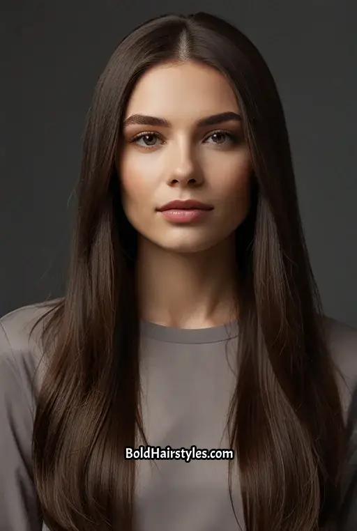 9. High Gloss Straight Hair with a Mid Part