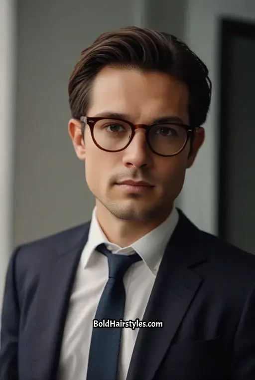 1. Sleek Side Part with Tortoise Shell Frames