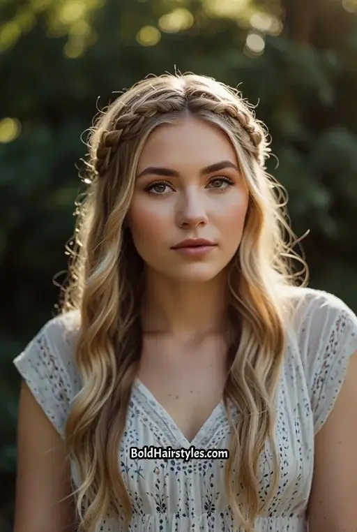 10. Braided Crown with Loose Curls