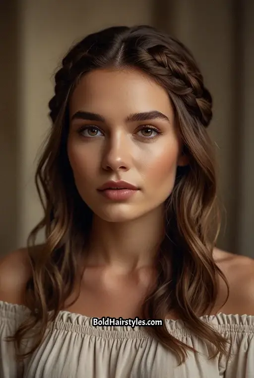 10. Braided Crown with Loose Waves