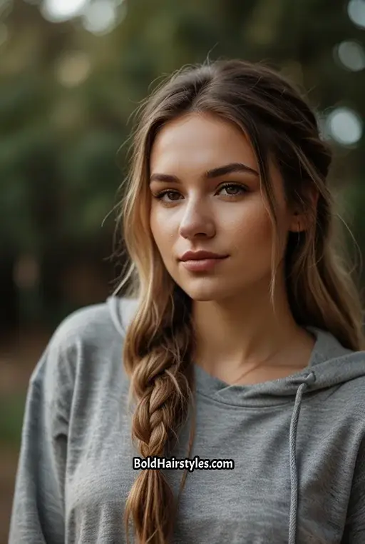 12. Messy Side Braid with Hoodie