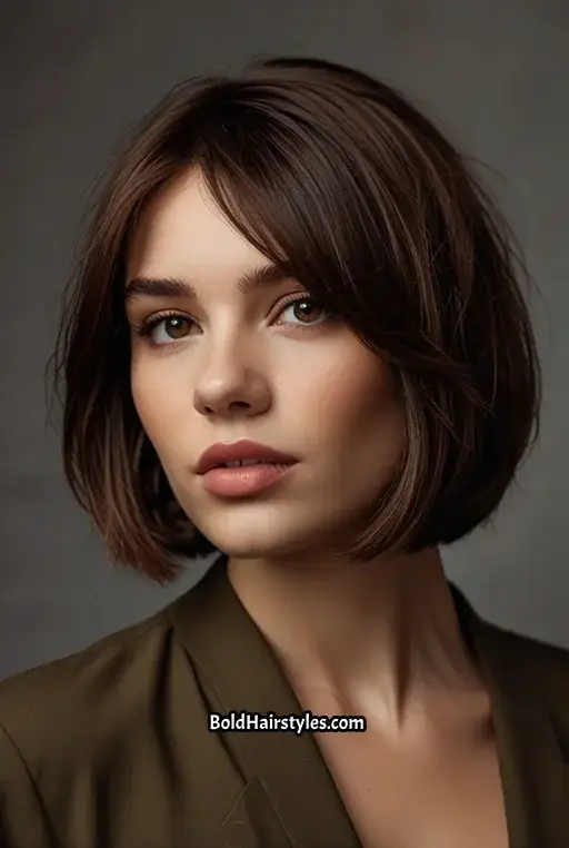 12. Textured Bob with Side-Swept Bangs