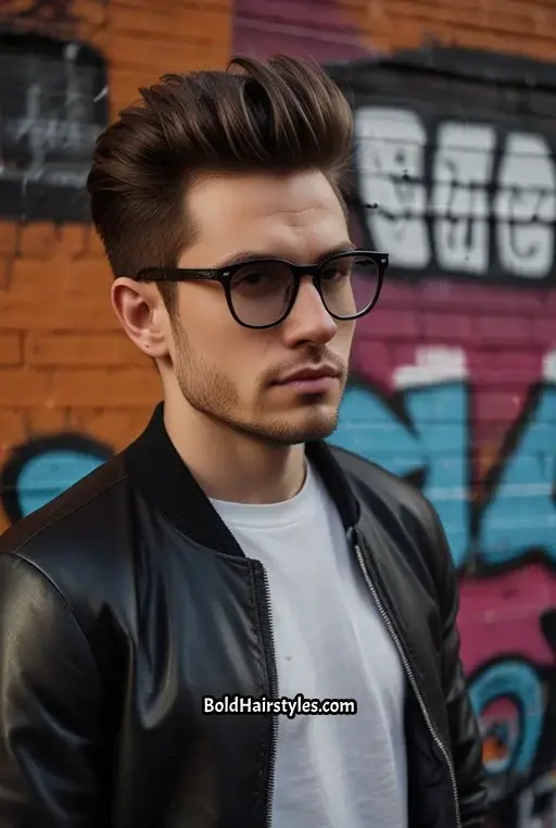 12. Voluminous Quiff with Minimalist Glasses