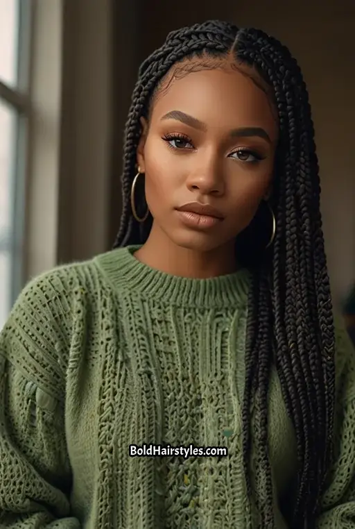13. Box Braids with Natural Roots