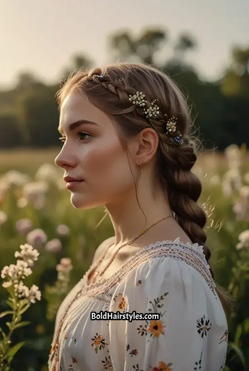 14. Milkmaid Braid with Floral Clips