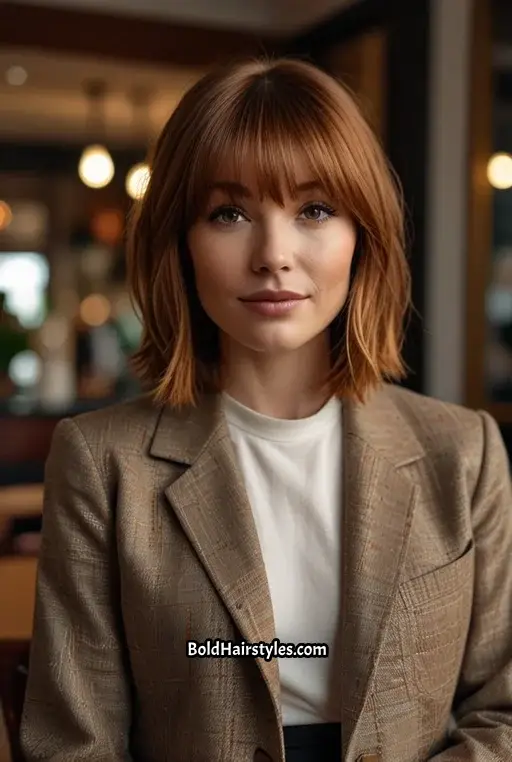 15. Layered Lob with Curtain Bangs