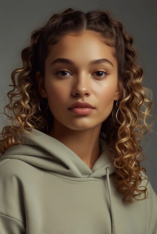17. Curly Ponytail with Hoodie