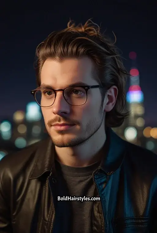 18. Half-Up Hairstyle with Square Rimless Frames