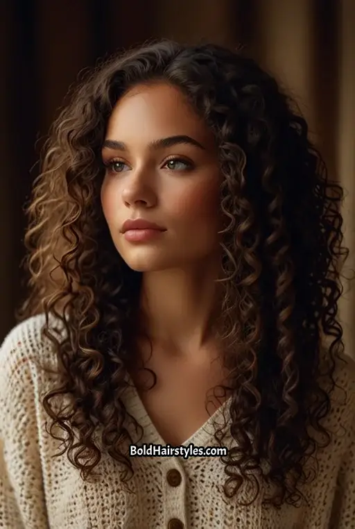 18. Long Natural Curls with a Twist
