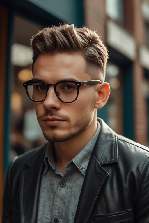 18. Low Fade with Cat-Eye Glasses
