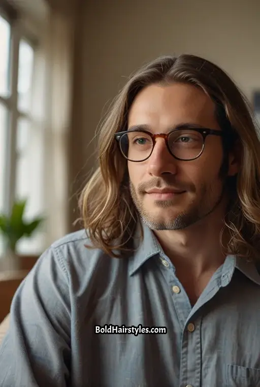 19. Long Straight Hair with Round Glasses
