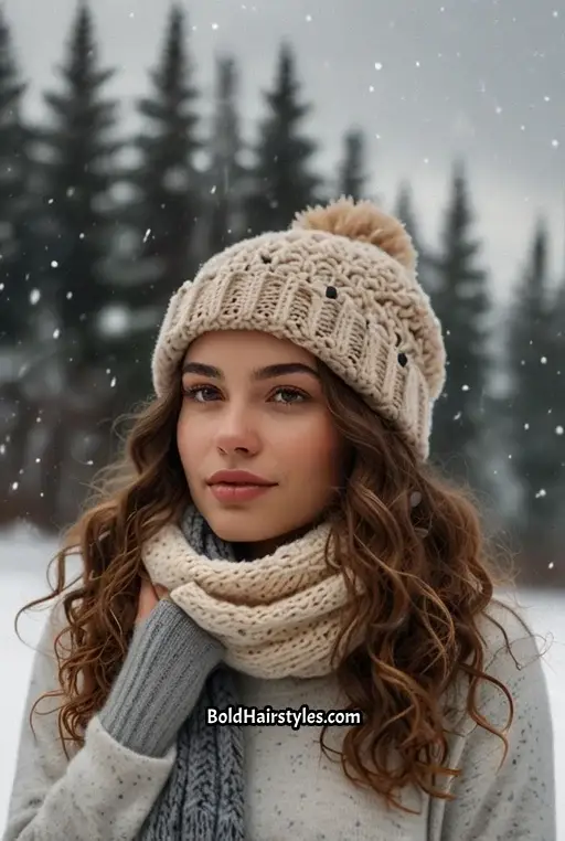 19. Loose Natural Curls with Beanie