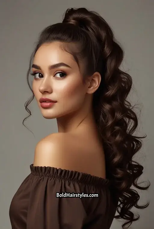 2. High Ponytail with Voluminous Curls