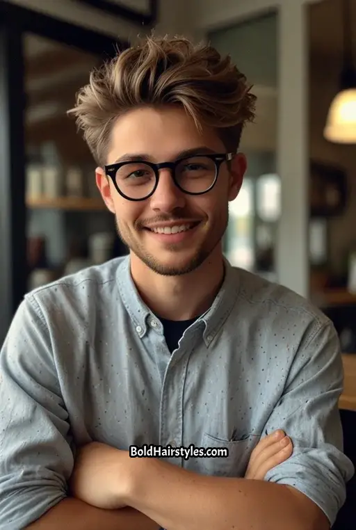2. Textured Crop with Oval Glasses