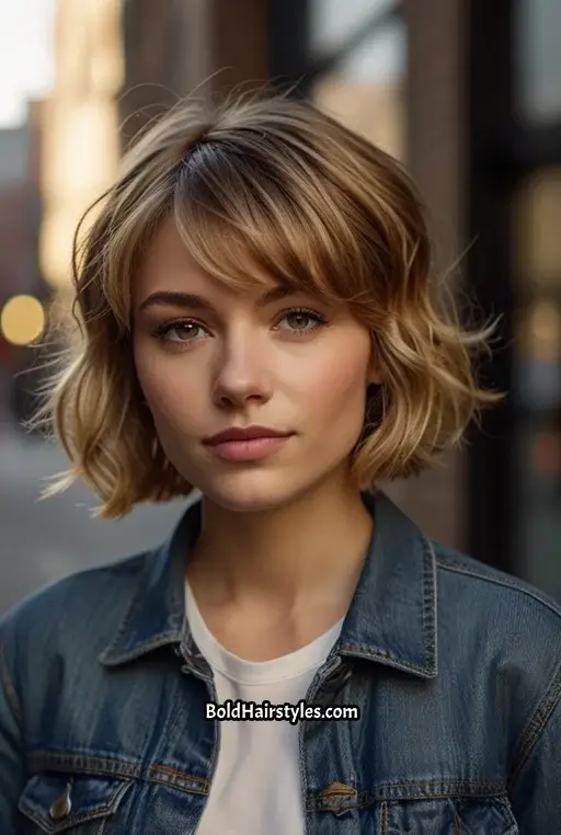 20. Curled Bob with Side-Swept Bangs