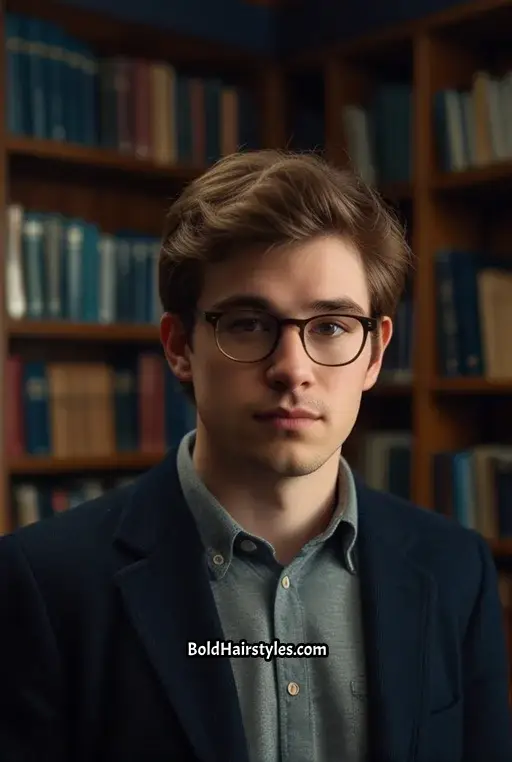 21. Side-Swept Fringe with Transparent Square Glasses