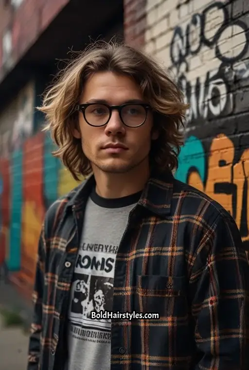 22. Medium Shag with Black Rectangular Glasses
