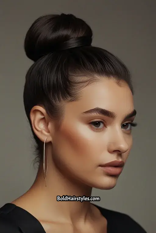 23. Sleek Top Knot with Smooth Strands