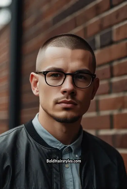 3. Buzz Cut with Square Glasses