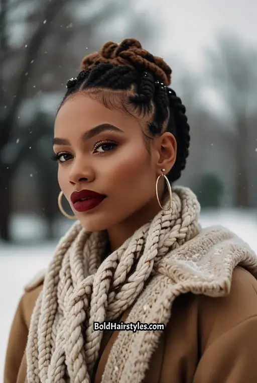 4. Box Braids with Chunky Knit Scarf