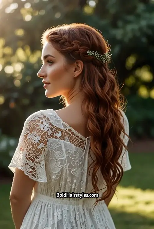 4. Braided Crown with Loose Waves