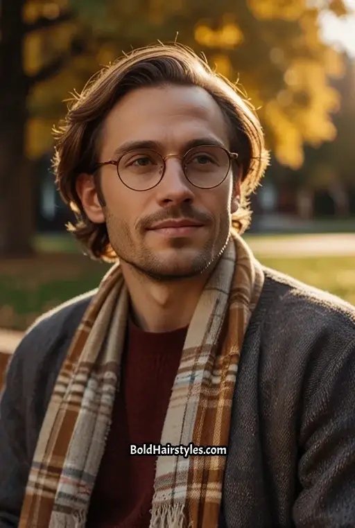 4. Shoulder Length Layers with Vintage Round Glasses