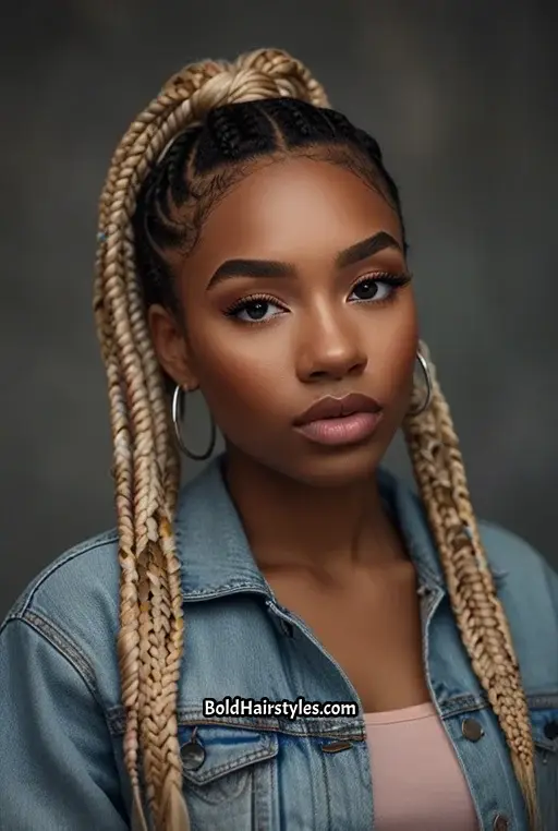 5. Box Braids in a High Bun