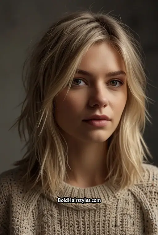 6. Shoulder-Length Shag with Choppy Layers
