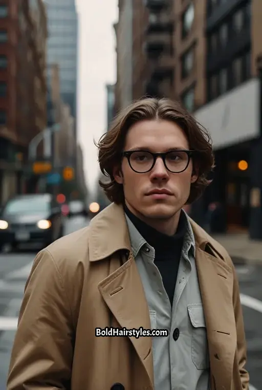 8. Center-Parted Waves with Square Black Glasses